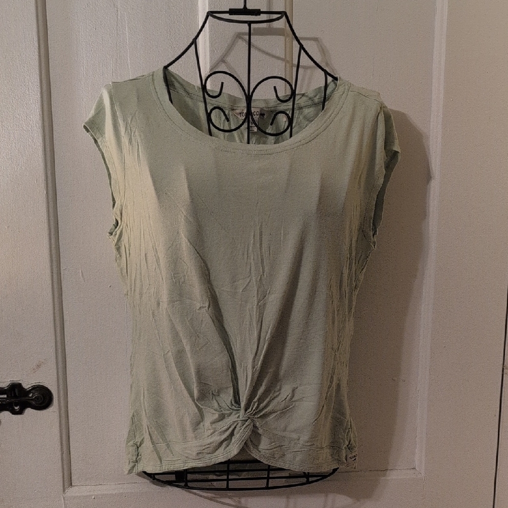 Toad&Co Light Green Knotted Cap Sleeve Organic Cotton Tee, Size Small